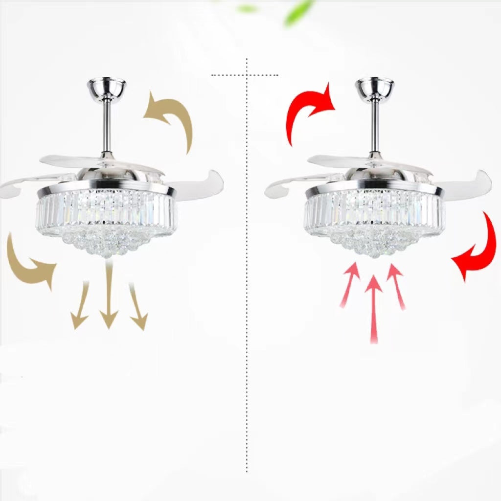 Crystal Fan Lights European Ceiling Fan Lights Living Room Bedroom Dining Room Invisible Led Fan Chandelier All Copper